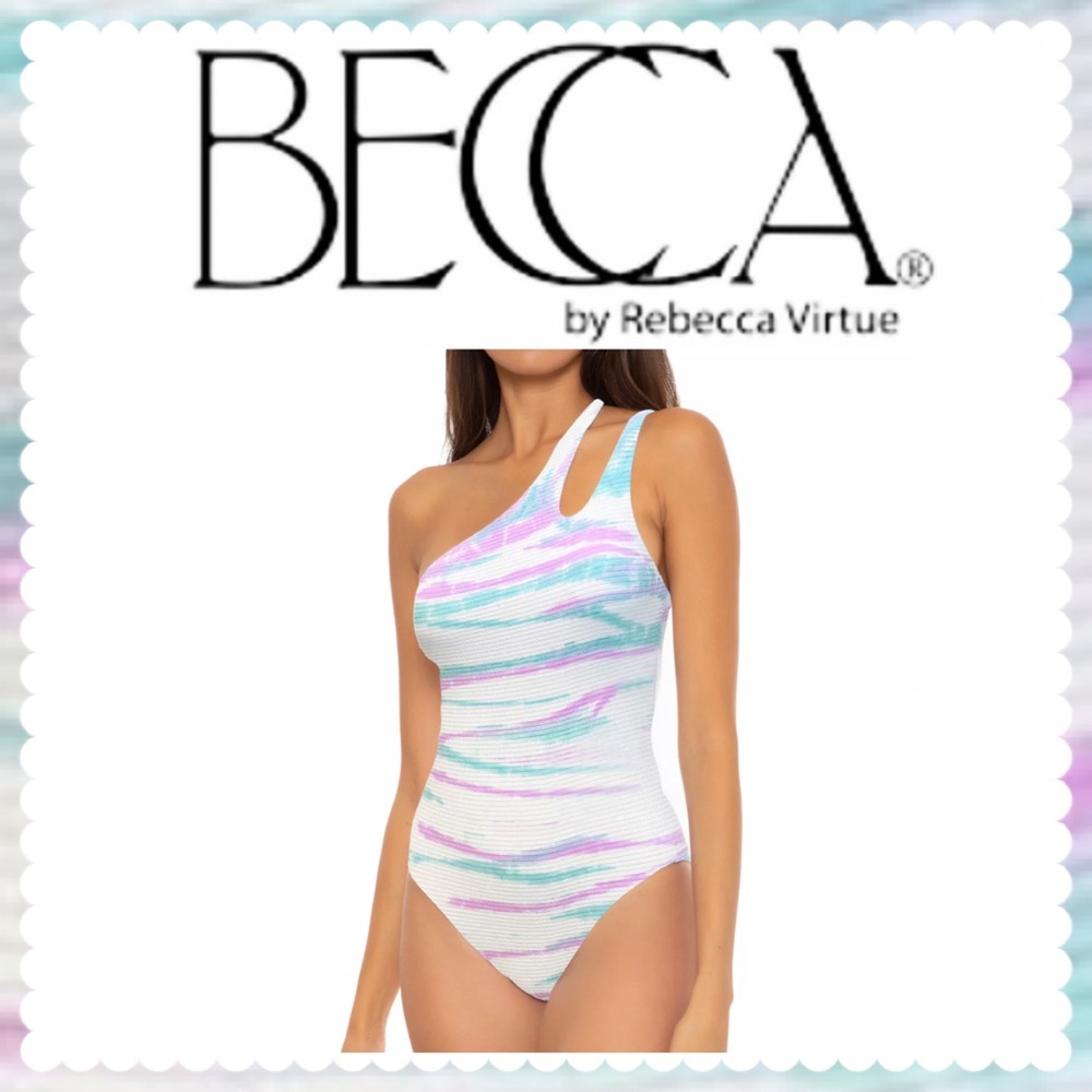 NWOT BECCA Iconic Violet Asymmetric Tie-Dye Textured One-Piece Swimsuit